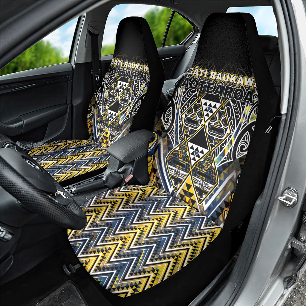 Aotearoa Ngati Raukawa Car Seat Cover Maori Tribal Yellow And Navy Paua Shell Pattern DT05 - Polynesian Pride