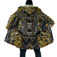 Aotearoa Ngati Raukawa Cloak Maori Tribal Yellow And Navy Paua Shell Pattern DT05 - Polynesian Pride