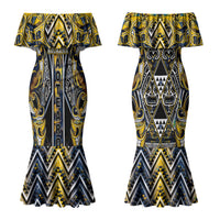Aotearoa Ngati Raukawa Couples Matching Mermaid Dress and Hawaiian Shirt Maori Tribal Yellow And Navy Paua Shell Pattern DT05 - Polynesian Pride