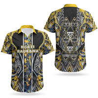 Aotearoa Ngati Raukawa Couples Matching Off Shoulder Short Dress and Hawaiian Shirt Maori Tribal Yellow And Navy Paua Shell Pattern DT05 - Polynesian Pride