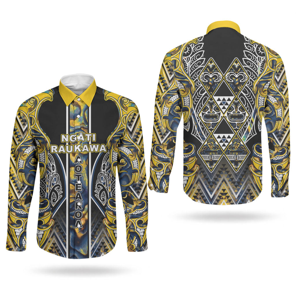 Aotearoa Ngati Raukawa Couples Matching Short Sleeve Bodycon Dress and Long Sleeve Button Shirt Maori Tribal Yellow And Navy Paua Shell Pattern DT05 - Polynesian Pride