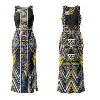 Aotearoa Ngati Raukawa Couples Matching Tank Maxi Dress and Hawaiian Shirt Maori Tribal Yellow And Navy Paua Shell Pattern DT05 - Polynesian Pride