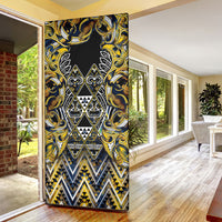 Aotearoa Ngati Raukawa Door Cover Maori Tribal Yellow And Navy Paua Shell Pattern DT05 - Polynesian Pride