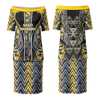 Aotearoa Ngati Raukawa Family Matching Puletasi and Hawaiian Shirt Maori Tribal Yellow And Navy Paua Shell Pattern DT05 Mom's Dress Yellow - Polynesian Pride
