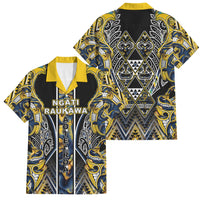Aotearoa Ngati Raukawa Family Matching Puletasi and Hawaiian Shirt Maori Tribal Yellow And Navy Paua Shell Pattern DT05 Dad's Shirt - Short Sleeve Yellow - Polynesian Pride