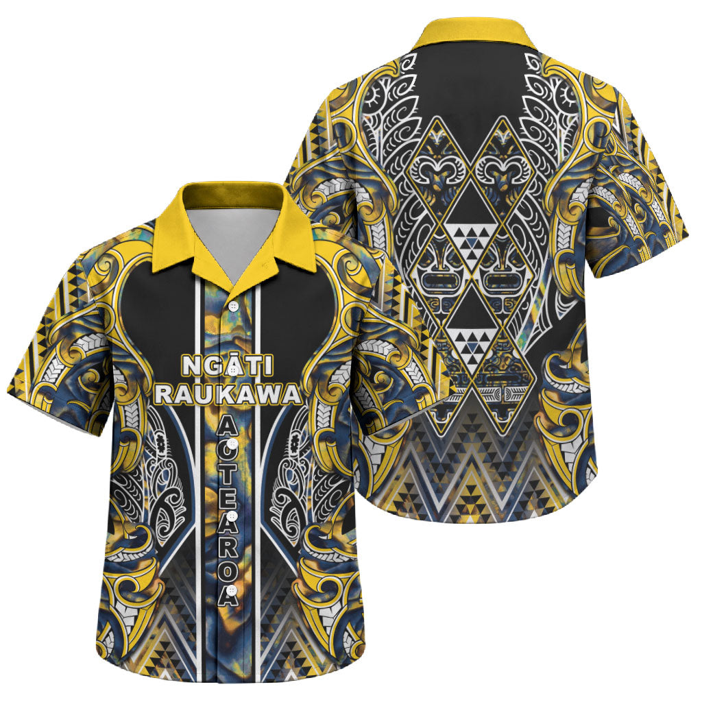 Aotearoa Ngati Raukawa Family Matching Puletasi and Hawaiian Shirt Maori Tribal Yellow And Navy Paua Shell Pattern DT05 Son's Shirt Yellow - Polynesian Pride