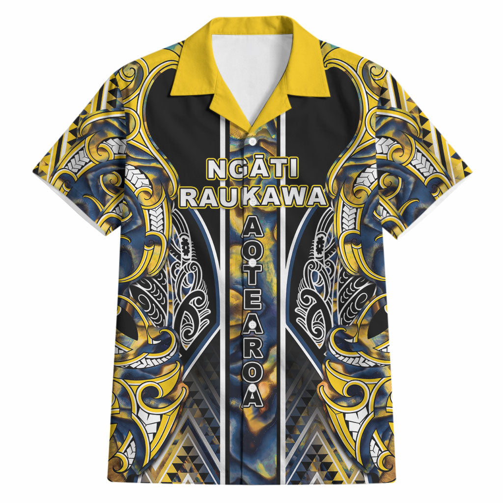 Aotearoa Ngati Raukawa Hawaiian Shirt Maori Tribal Yellow And Navy Paua Shell Pattern DT05 Yellow - Polynesian Pride