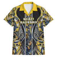 Aotearoa Ngati Raukawa Hawaiian Shirt Maori Tribal Yellow And Navy Paua Shell Pattern DT05 Yellow - Polynesian Pride