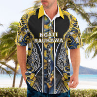 Aotearoa Ngati Raukawa Hawaiian Shirt Maori Tribal Yellow And Navy Paua Shell Pattern DT05 - Polynesian Pride