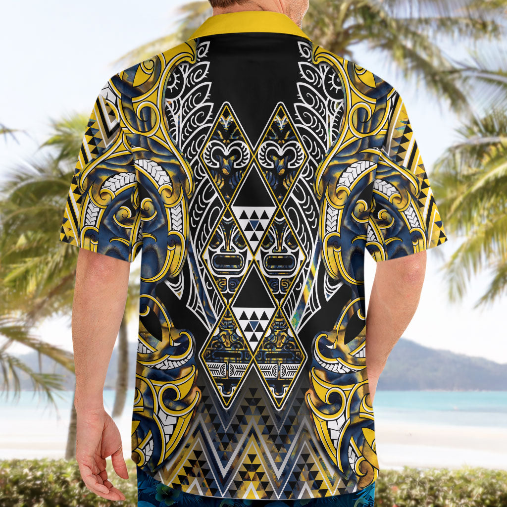 Aotearoa Ngati Raukawa Hawaiian Shirt Maori Tribal Yellow And Navy Paua Shell Pattern DT05 - Polynesian Pride