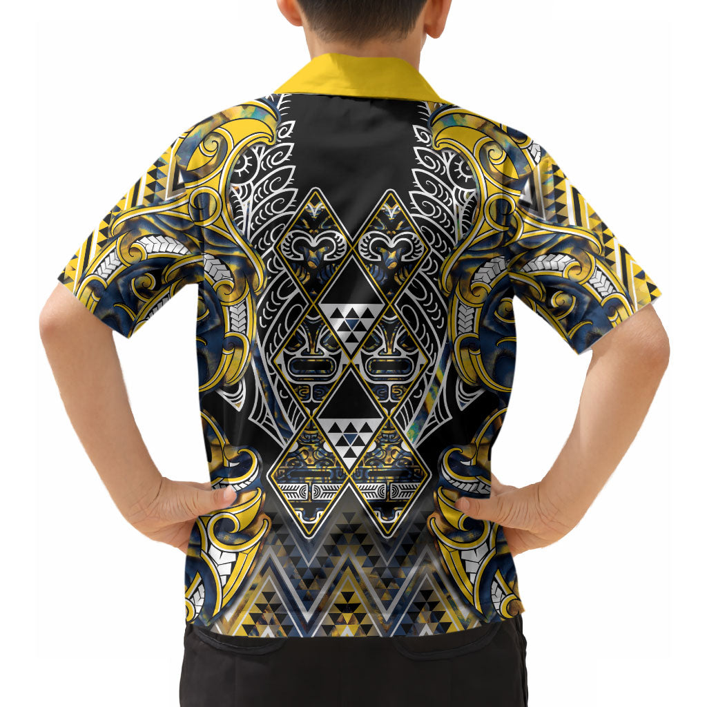 Aotearoa Ngati Raukawa Hawaiian Shirt Maori Tribal Yellow And Navy Paua Shell Pattern DT05 - Polynesian Pride