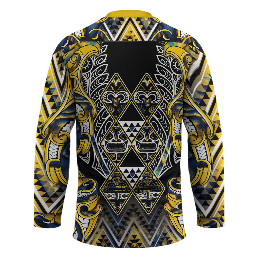 Aotearoa Ngati Raukawa Hockey Jersey Maori Tribal Yellow And Navy Paua Shell Pattern DT05 - Polynesian Pride