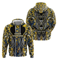 Aotearoa Ngati Raukawa Hoodie Maori Tribal Yellow And Navy Paua Shell Pattern DT05 - Polynesian Pride