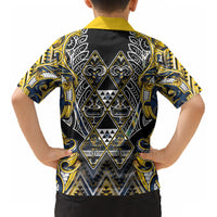 Aotearoa Ngati Raukawa Kid Hawaiian Shirt Maori Tribal Yellow And Navy Paua Shell Pattern DT05 - Polynesian Pride