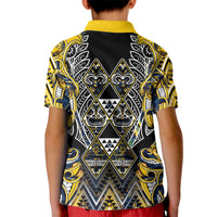 Aotearoa Ngati Raukawa Kid Polo Shirt Maori Tribal Yellow And Navy Paua Shell Pattern DT05 - Polynesian Pride