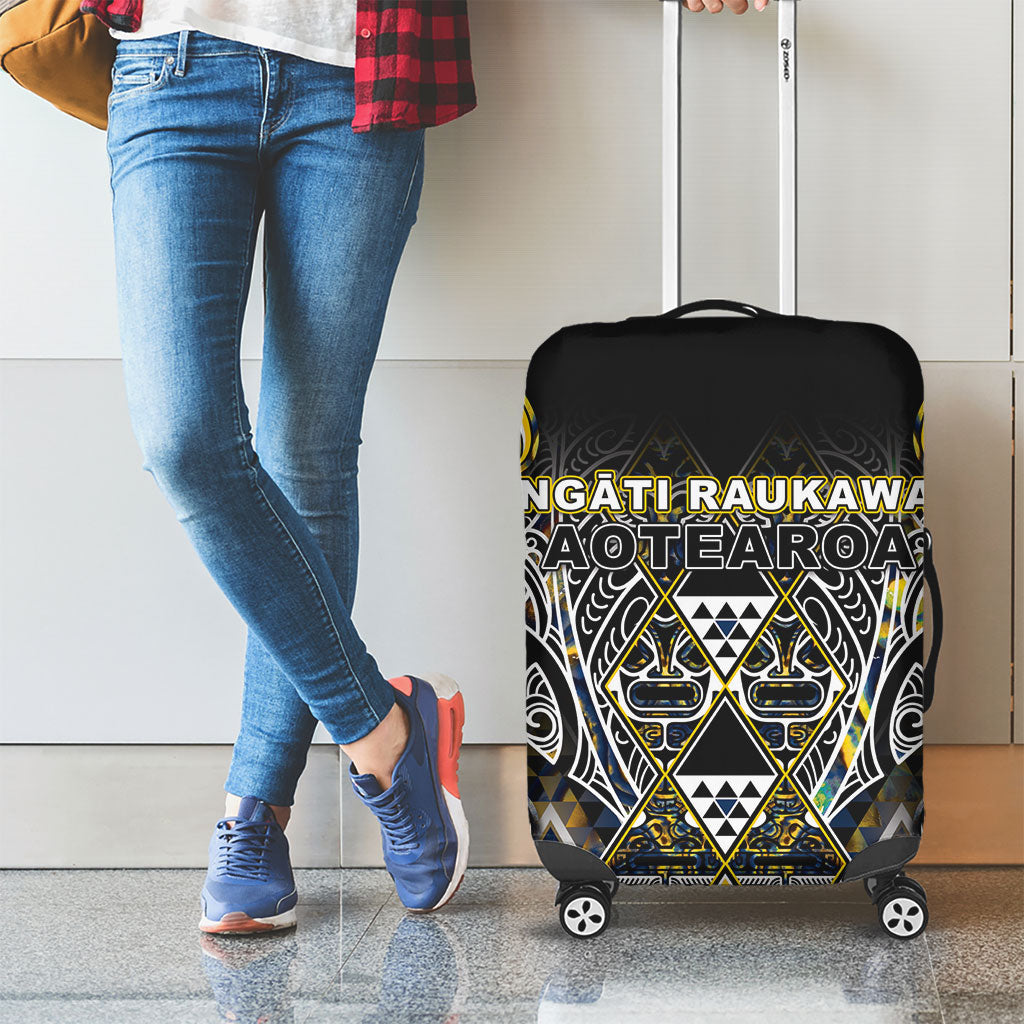 Aotearoa Ngati Raukawa Luggage Cover Maori Tribal Yellow And Navy Paua Shell Pattern DT05 - Polynesian Pride