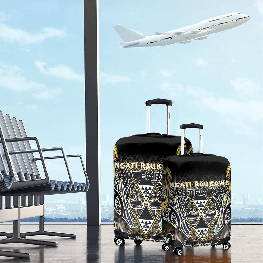 Aotearoa Ngati Raukawa Luggage Cover Maori Tribal Yellow And Navy Paua Shell Pattern DT05 - Polynesian Pride