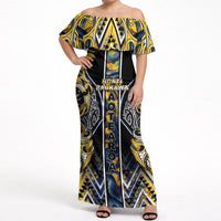 Aotearoa Ngati Raukawa Off Shoulder Maxi Dress Maori Tribal Yellow And Navy Paua Shell Pattern DT05 Women Yellow - Polynesian Pride