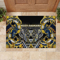 Aotearoa Ngati Raukawa Rubber Doormat Maori Tribal Yellow And Navy Paua Shell Pattern DT05 Yellow - Polynesian Pride
