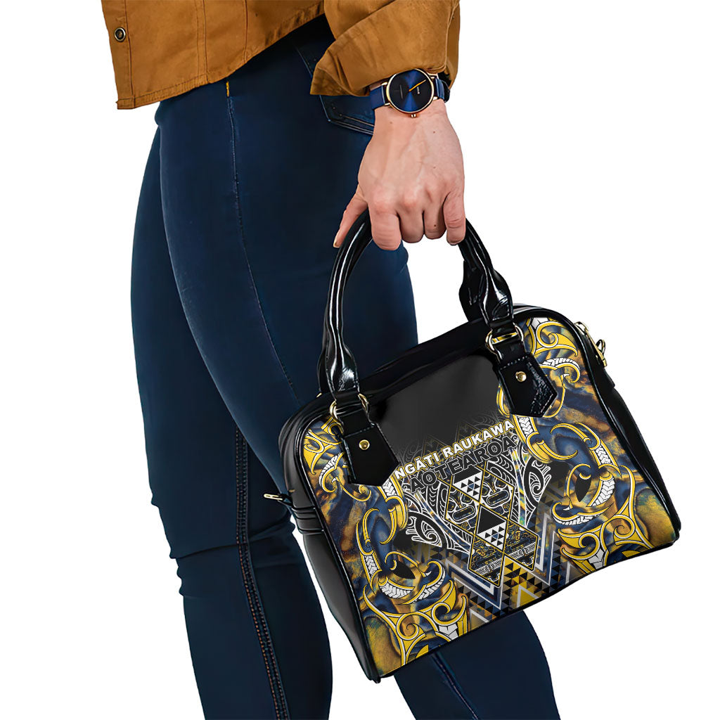 Aotearoa Ngati Raukawa Shoulder Handbag Maori Tribal Yellow And Navy Paua Shell Pattern DT05 - Polynesian Pride