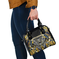 Aotearoa Ngati Raukawa Shoulder Handbag Maori Tribal Yellow And Navy Paua Shell Pattern DT05 - Polynesian Pride