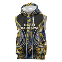 Aotearoa Ngati Raukawa Sleeveless Hoodie Maori Tribal Yellow And Navy Paua Shell Pattern DT05 Yellow - Polynesian Pride