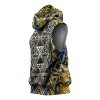 Aotearoa Ngati Raukawa Sleeveless Hoodie Maori Tribal Yellow And Navy Paua Shell Pattern DT05 - Polynesian Pride