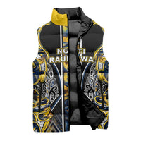 Aotearoa Ngati Raukawa Sleeveless Puffer Jacket Maori Tribal Yellow And Navy Paua Shell Pattern DT05 - Polynesian Pride