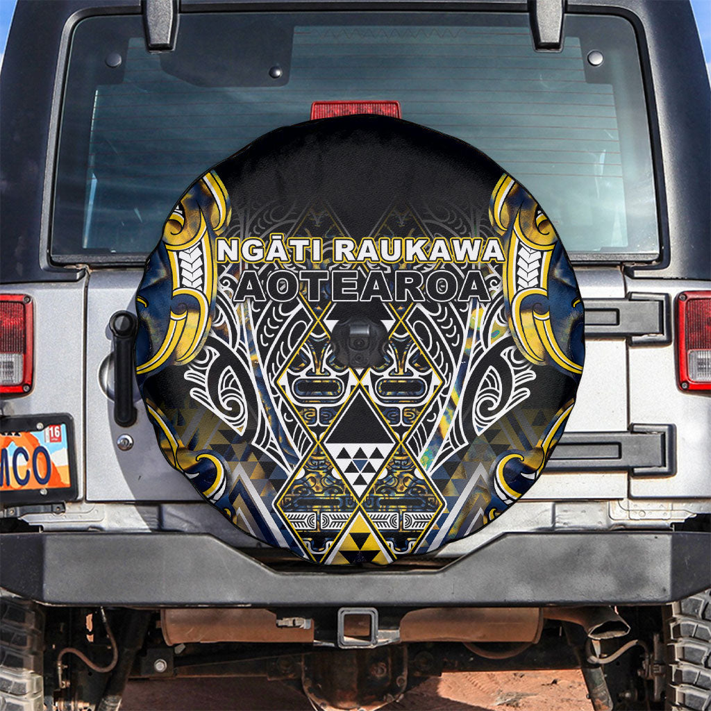 Aotearoa Ngati Raukawa Spare Tire Cover Maori Tribal Yellow And Navy Paua Shell Pattern DT05 Yellow - Polynesian Pride
