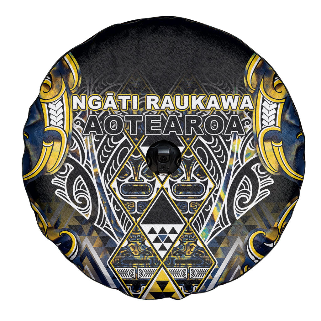 Aotearoa Ngati Raukawa Spare Tire Cover Maori Tribal Yellow And Navy Paua Shell Pattern DT05 - Polynesian Pride