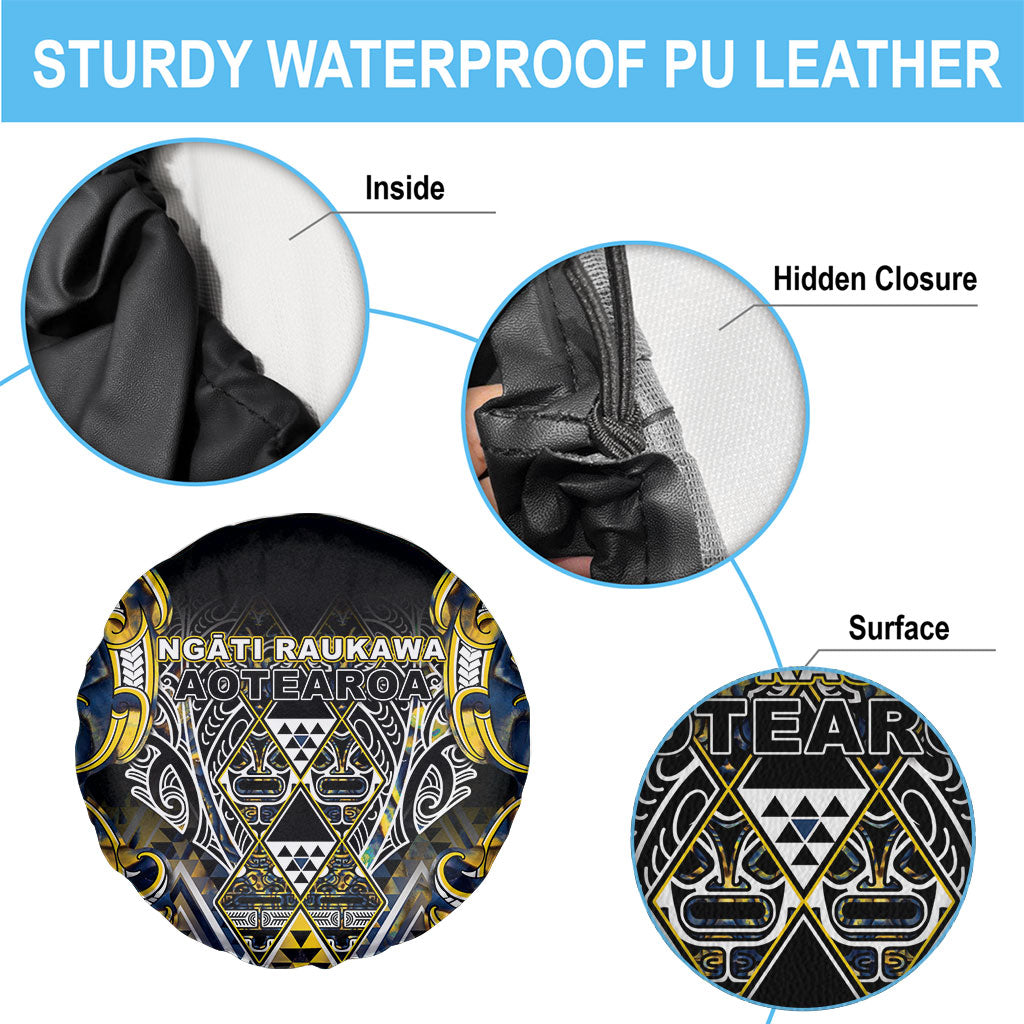 Aotearoa Ngati Raukawa Spare Tire Cover Maori Tribal Yellow And Navy Paua Shell Pattern DT05 - Polynesian Pride