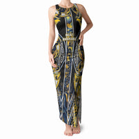 Aotearoa Ngati Raukawa Tank Maxi Dress Maori Tribal Yellow And Navy Paua Shell Pattern DT05 Women Yellow - Polynesian Pride