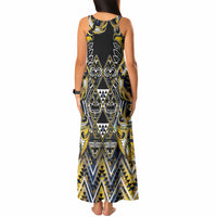 Aotearoa Ngati Raukawa Tank Maxi Dress Maori Tribal Yellow And Navy Paua Shell Pattern DT05 - Polynesian Pride