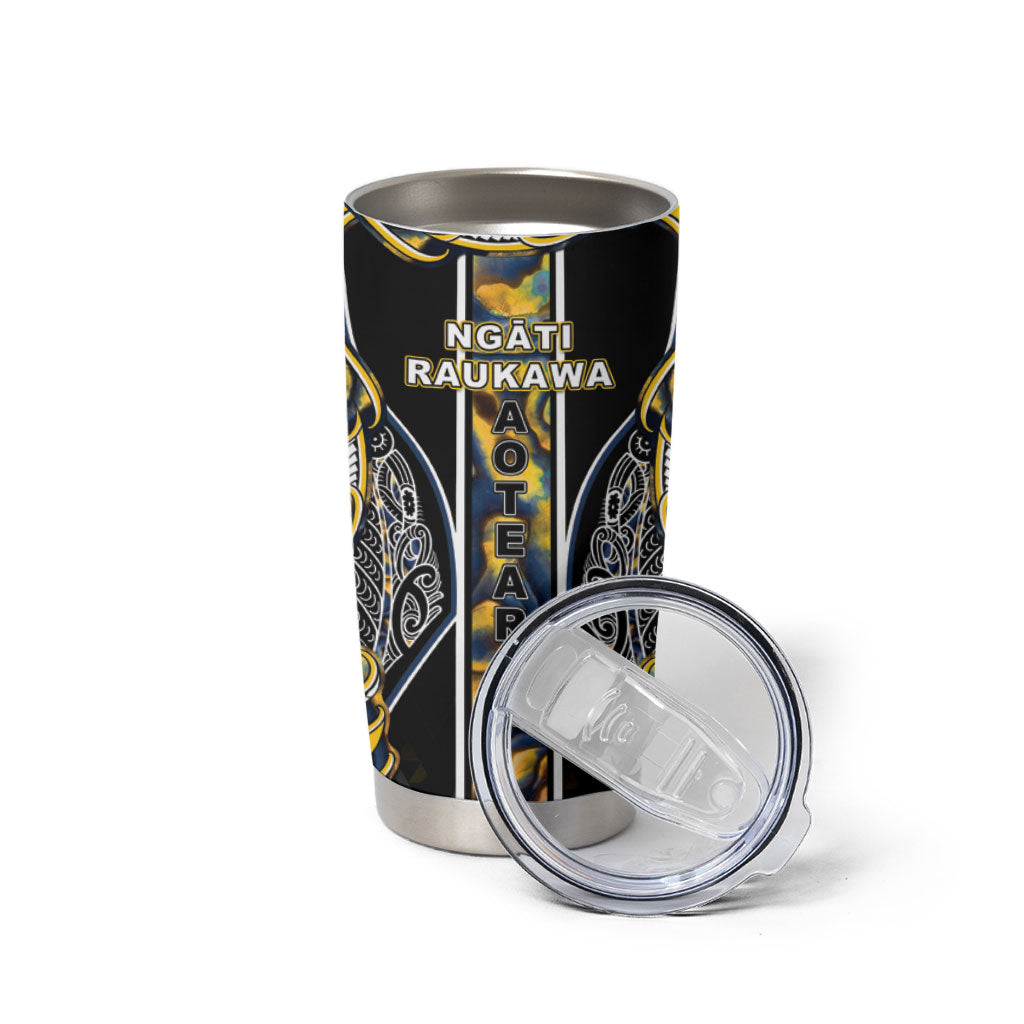 Aotearoa Ngati Raukawa Tumbler Cup Maori Tribal Yellow And Navy Paua Shell Pattern DT05 - Polynesian Pride