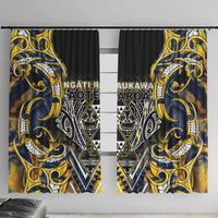 Aotearoa Ngati Raukawa Window Curtain Maori Tribal Yellow And Navy Paua Shell Pattern DT05 With Hooks Yellow - Polynesian Pride