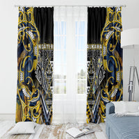 Aotearoa Ngati Raukawa Window Curtain Maori Tribal Yellow And Navy Paua Shell Pattern DT05 - Polynesian Pride