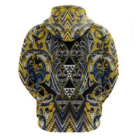 Aotearoa Ngati Raukawa Zip Hoodie Maori Tribal Yellow And Navy Paua Shell Pattern DT05 - Polynesian Pride