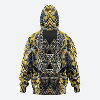 Aotearoa Ngati Raukawa Zip Hoodie Maori Tribal Yellow And Navy Paua Shell Pattern DT05 - Polynesian Pride