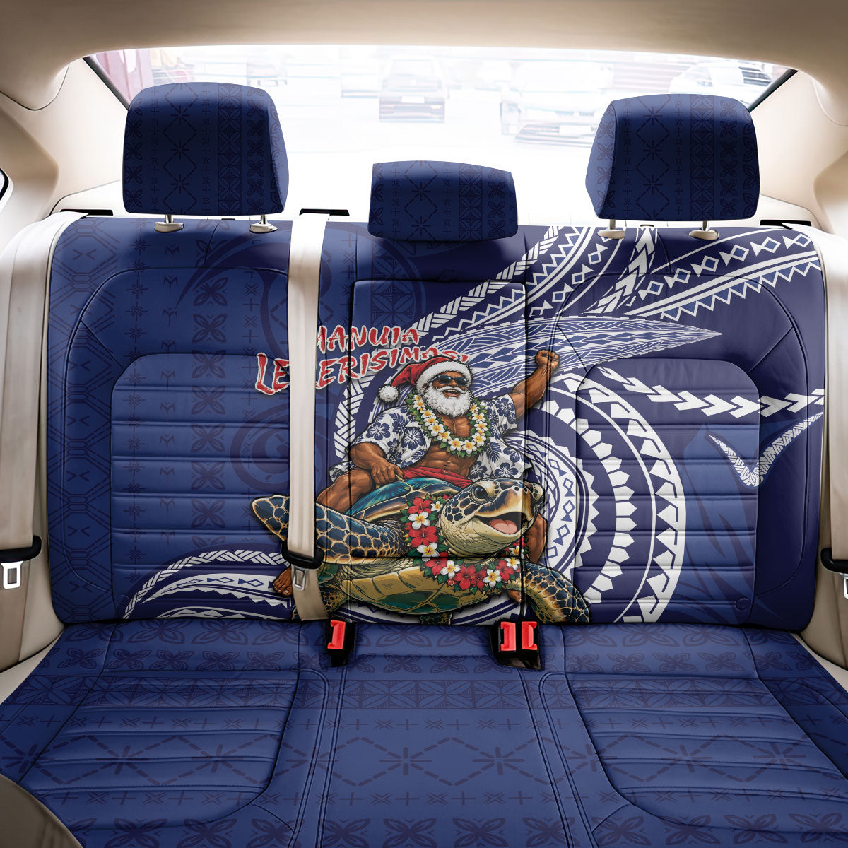 Samoa Christmas Back Car Seat Cover Santa Riding Sea Turtle DT05 - Polynesian Pride