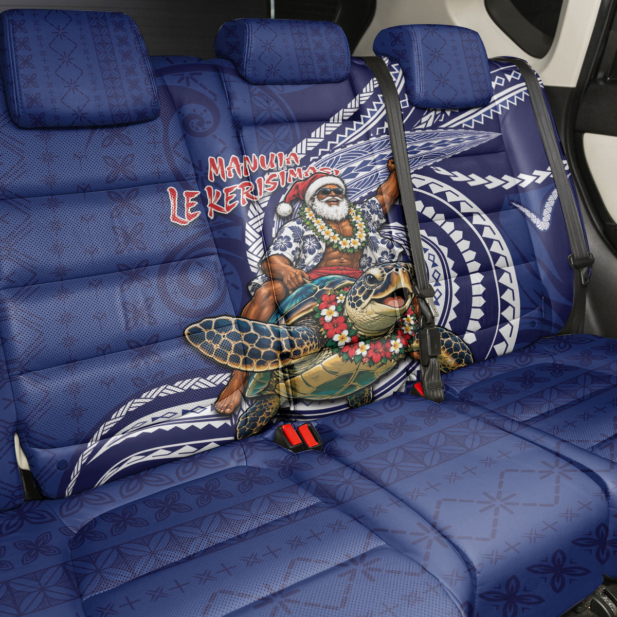 Samoa Christmas Back Car Seat Cover Santa Riding Sea Turtle DT05 - Polynesian Pride