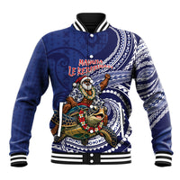 Samoa Christmas Baseball Jacket Santa Riding Sea Turtle DT05 Unisex Navy - Polynesian Pride