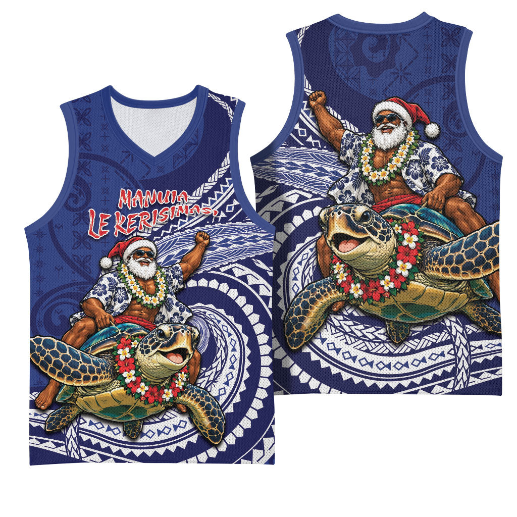 Samoa Christmas Basketball Jersey Santa Riding Sea Turtle