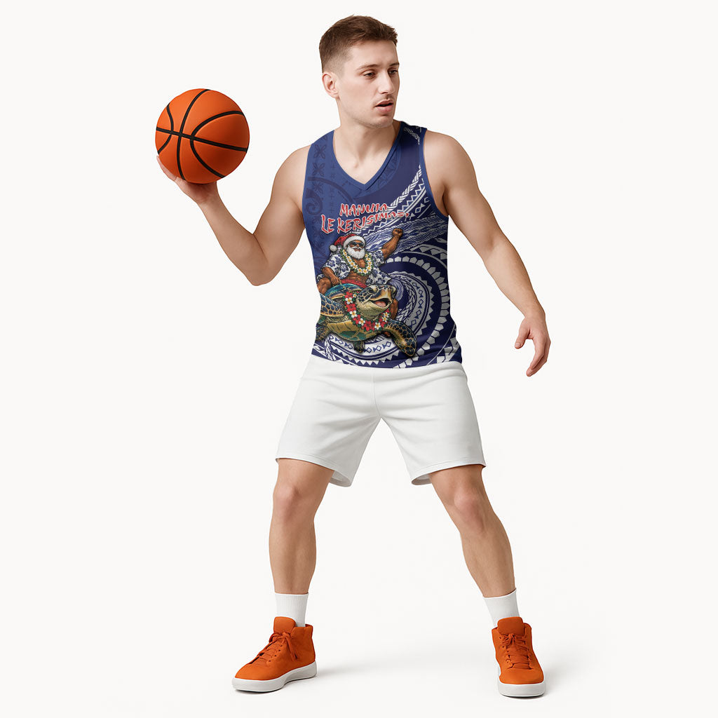 Samoa Christmas Basketball Jersey Santa Riding Sea Turtle