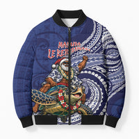 Samoa Christmas Bomber Puffer Jacket Santa Riding Sea Turtle DT05 Unisex Navy - Polynesian Pride