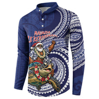 Samoa Christmas Button Sweatshirt Santa Riding Sea Turtle