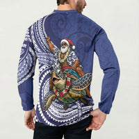 Samoa Christmas Button Sweatshirt Santa Riding Sea Turtle