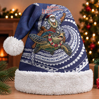 Samoa Christmas Santa Hat Santa Riding Sea Turtle DT05 With Fur Navy - Polynesian Pride
