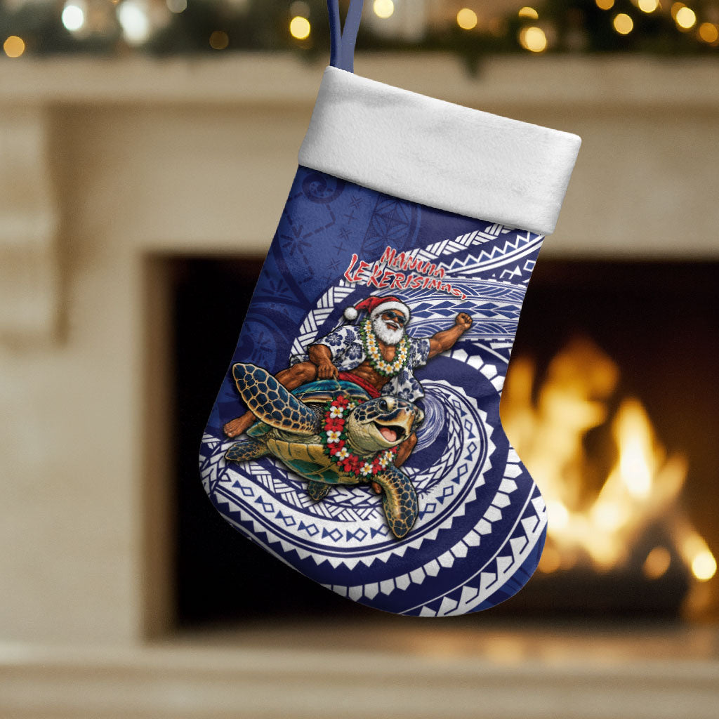 Samoa Christmas Stocking Santa Riding Sea Turtle DT05 Set of 2 Navy - Polynesian Pride