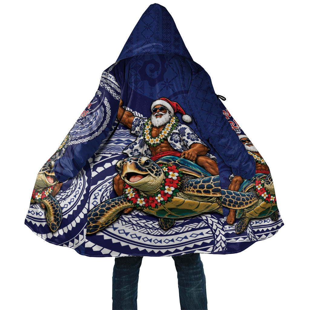 Samoa Christmas Cloak Santa Riding Sea Turtle DT05 Unisex Navy - Polynesian Pride