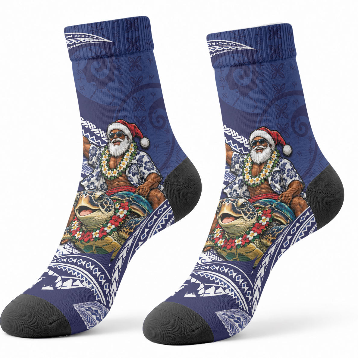 Samoa Christmas Crew Socks Santa Riding Sea Turtle DT05 - Polynesian Pride